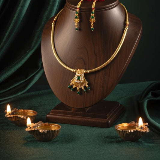 Classic Temple Pendant Necklace Set with Earrings - Tara Dhara