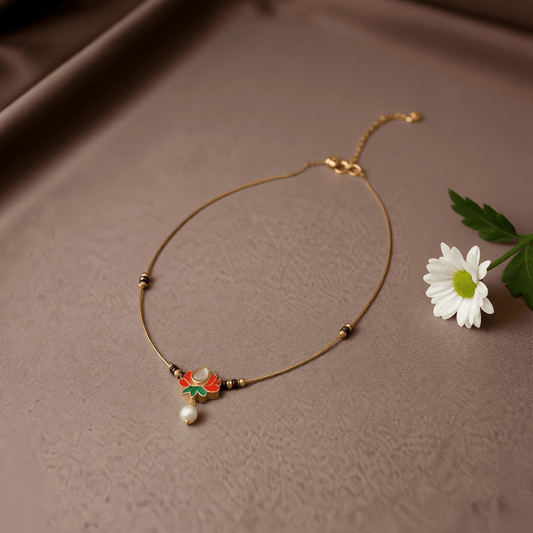 Delicate Wire Lotus Necklace in Antique Gold Finish - Tara Dhara