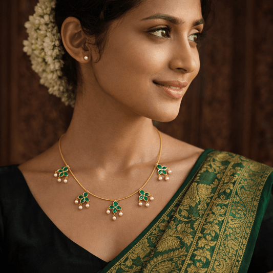 Minimal Green Floral Choker Necklace - Tara Dhara