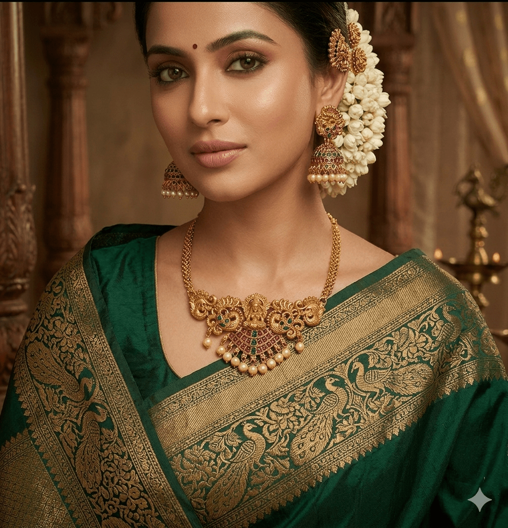Antique Lakshmi Temple Necklace Set with Jhumka Earrings - Tara Dhara