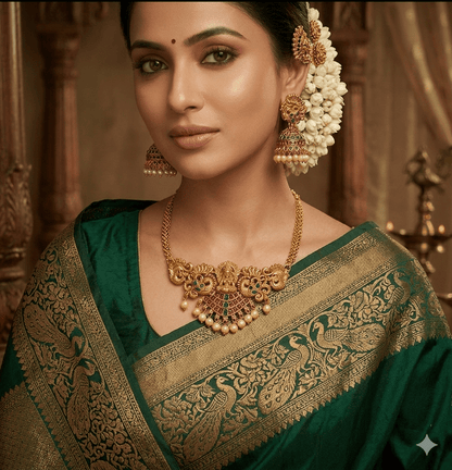 Antique Lakshmi Temple Necklace Set with Jhumka Earrings - Tara Dhara