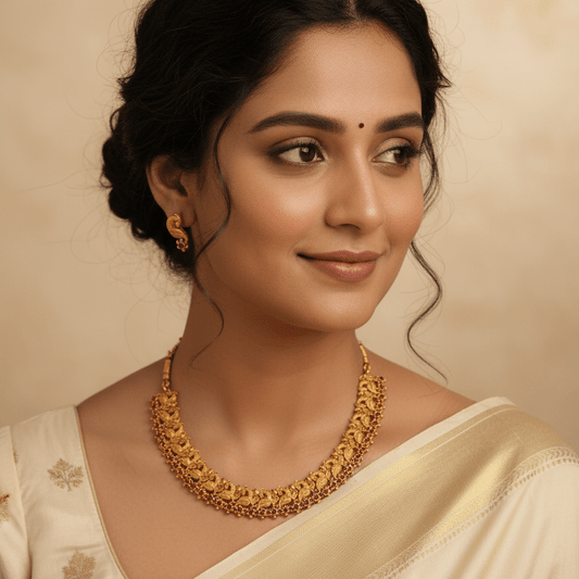 Antique Temple Leaf Necklace Set with Earrings - Tara Dhara