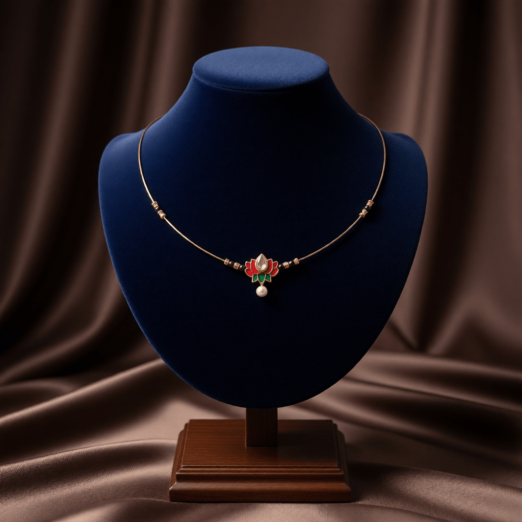 Delicate Wire Lotus Necklace in Antique Gold Finish - Tara Dhara