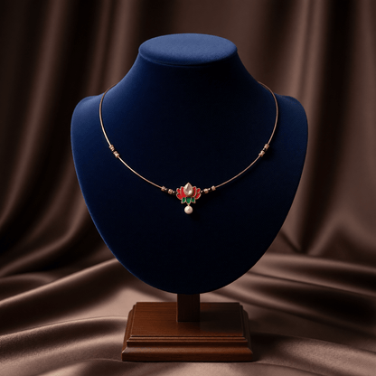 Delicate Wire Lotus Necklace in Antique Gold Finish - Tara Dhara