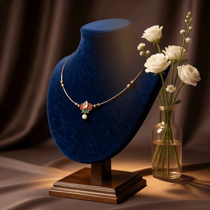 Delicate Wire Lotus Necklace in Antique Gold Finish - Tara Dhara