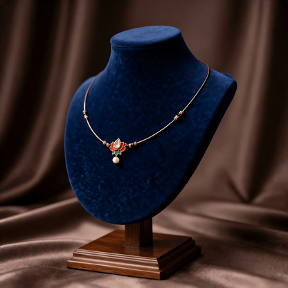 Delicate Wire Lotus Necklace in Antique Gold Finish - Tara Dhara