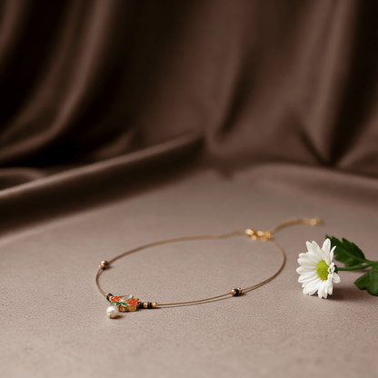 Delicate Wire Lotus Necklace in Antique Gold Finish - Tara Dhara