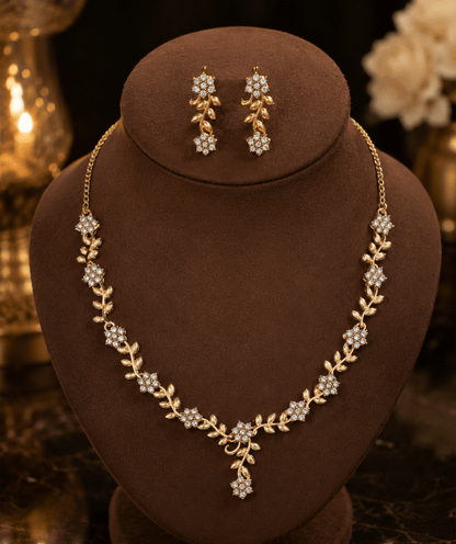 Elegant Floral Crystal Necklace Set with Earrings - Tara Dhara