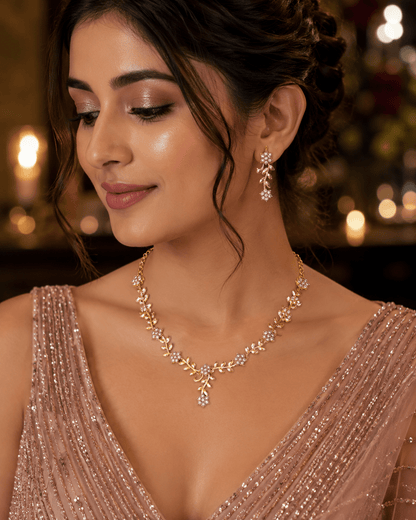 Elegant Floral Crystal Necklace Set with Earrings - Tara Dhara