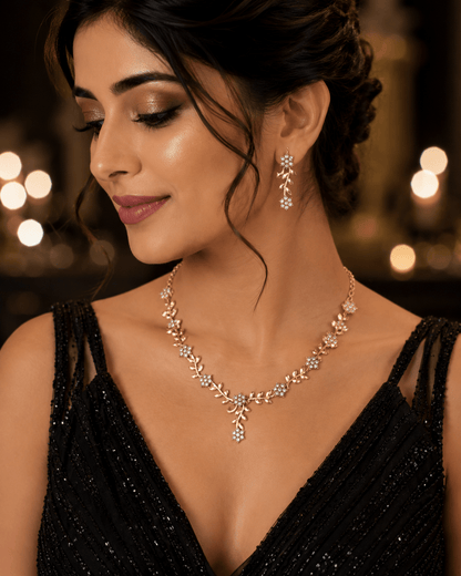 Elegant Floral Crystal Necklace Set with Earrings - Tara Dhara