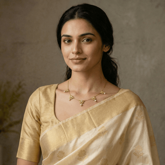 Elegant Victorian - Inspired Gold Necklace with Pearl Accents - Tara Dhara