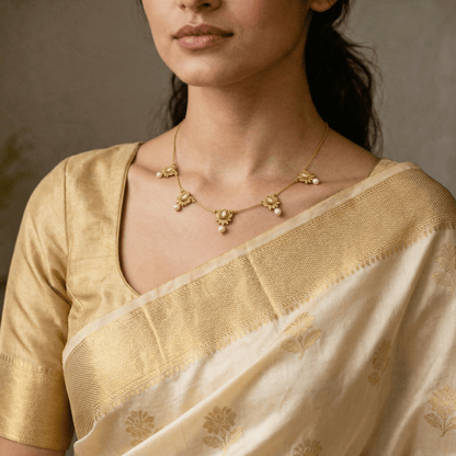 Elegant Victorian - Inspired Gold Necklace with Pearl Accents - Tara Dhara