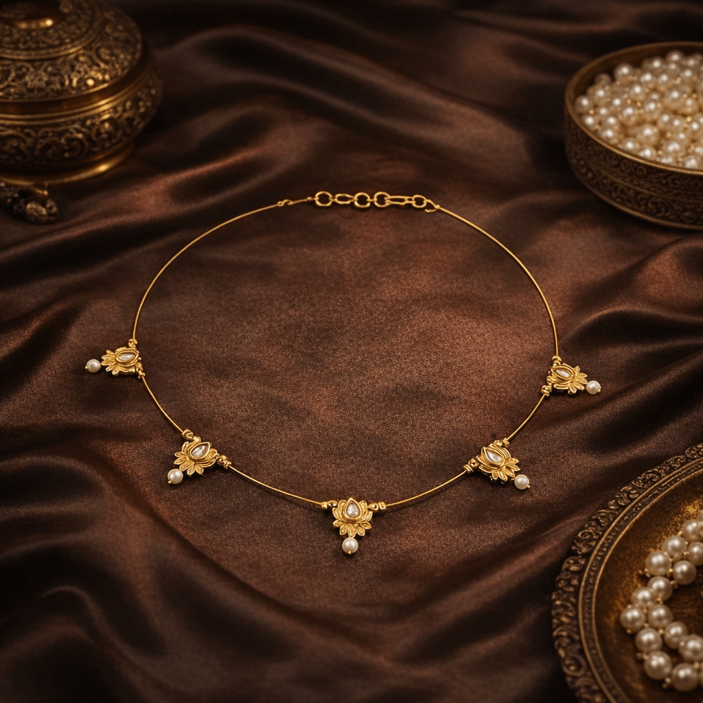 Elegant Victorian - Inspired Gold Necklace with Pearl Accents - Tara Dhara