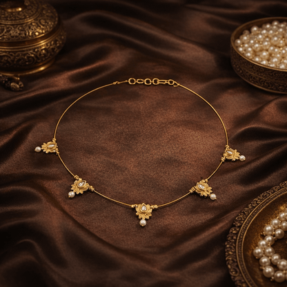 Elegant Victorian - Inspired Gold Necklace with Pearl Accents - Tara Dhara