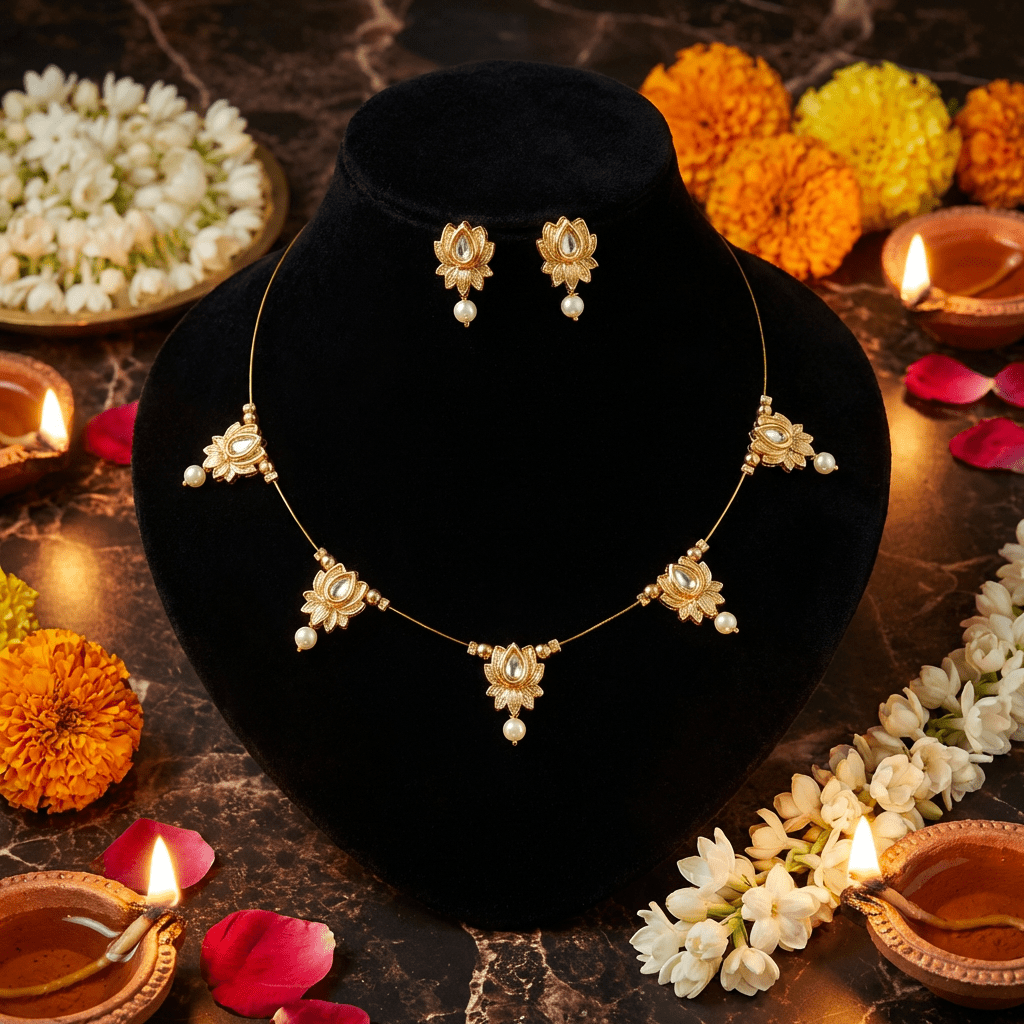 Elegant Victorian - Inspired Gold Necklace with Pearl Accents - Tara Dhara