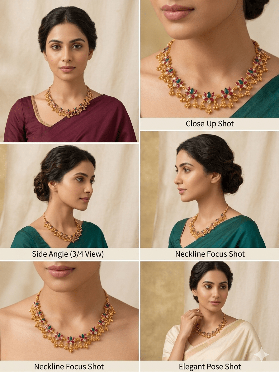 Floral Red & Green Stone Gold - Plated Necklace Set with Beaded Drops | Elegant Traditional Jewellery - Tara Dhara