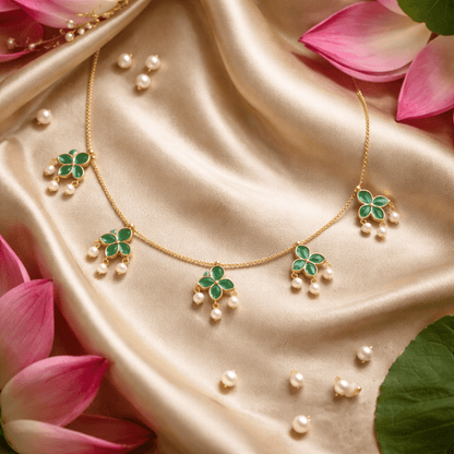 Minimal Green Floral Choker Necklace - Tara Dhara
