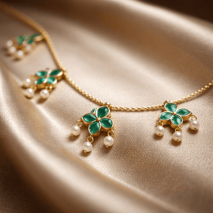 Minimal Green Floral Choker Necklace - Tara Dhara