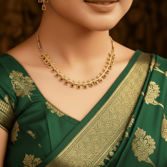 Minimal Ruby Choker Necklace Set with Earrings - Tara Dhara