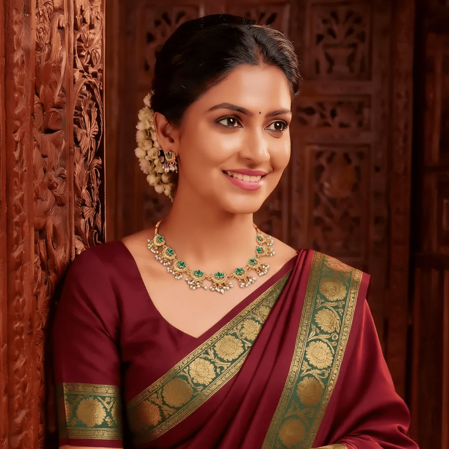 Premium Green Lotus Choker Necklace Set with Jhumka Earrings - Tara Dhara