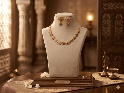 Royal Elephant Motif Temple Jewellery Set with Floral Pendant Accents - Tara Dhara