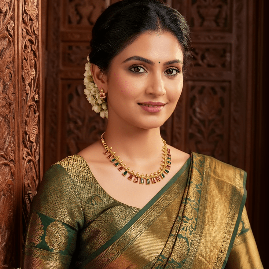 Ruby & Emerald Temple Necklace Set with Matching Stud Earrings - Tara Dhara