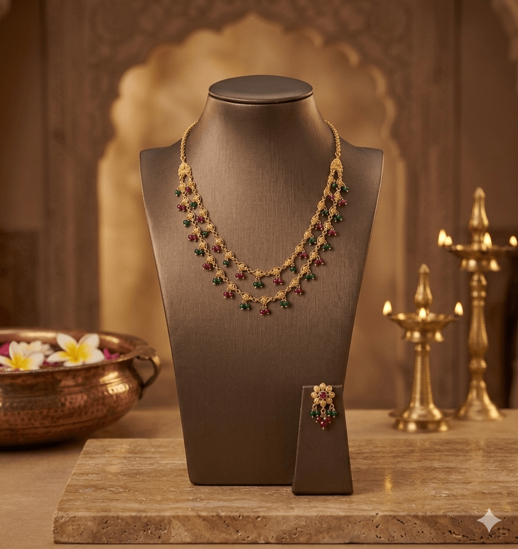 Traditional Gold - Tone Beaded Layered Necklace - Tara Dhara