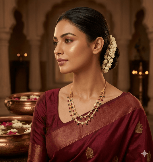 Traditional Gold - Tone Beaded Layered Necklace - Tara Dhara