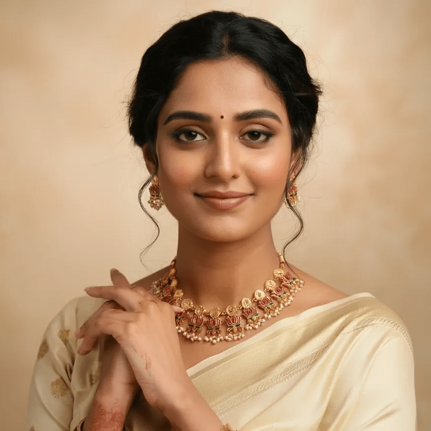 Traditional Small Lotus Necklace Set with Earrings - Tara Dhara